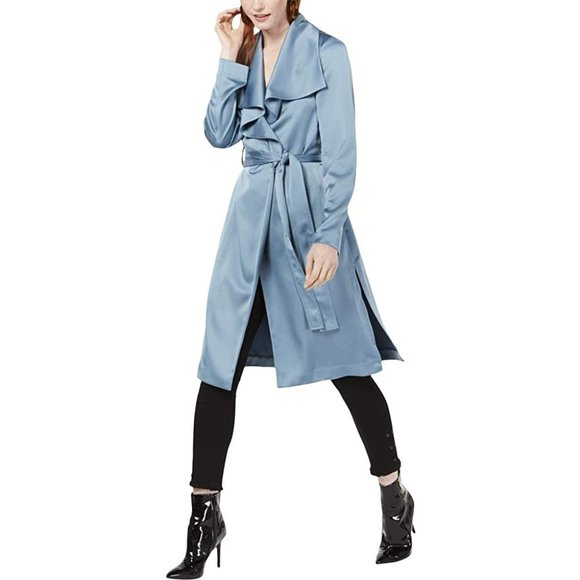 Bar III Women's Ruffle Drape Front Silky Jacket With Belt Pink Extra Small New - Picture 2 of 10